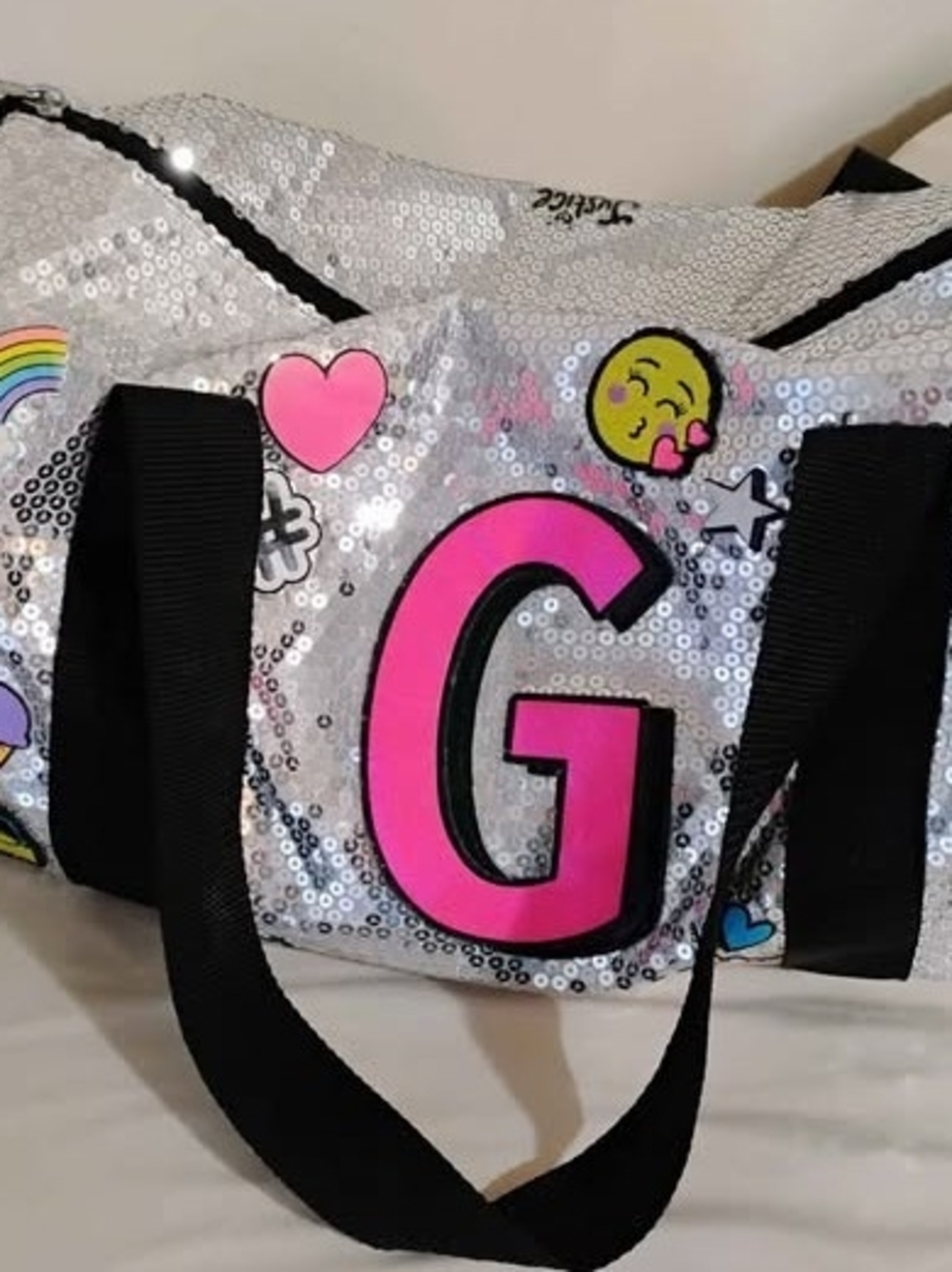 Justice Sequin Duffel Bag with Initial G